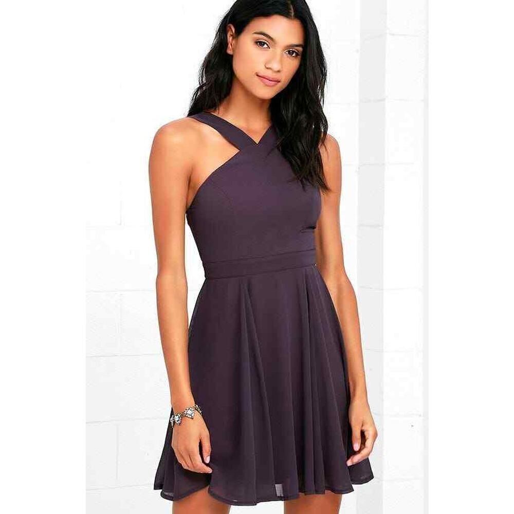 NEW! Lulu's purple halter chiffon party mini A-line dress size medium